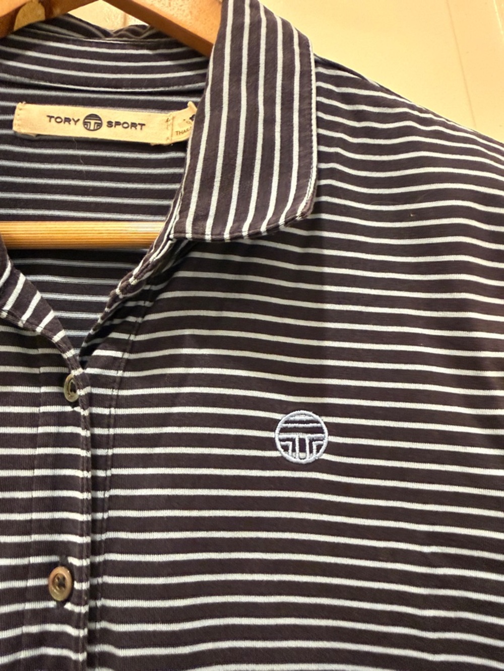 Tory Burch Sport Navy and White Striped Polo Shirt - Picture 3 of 8